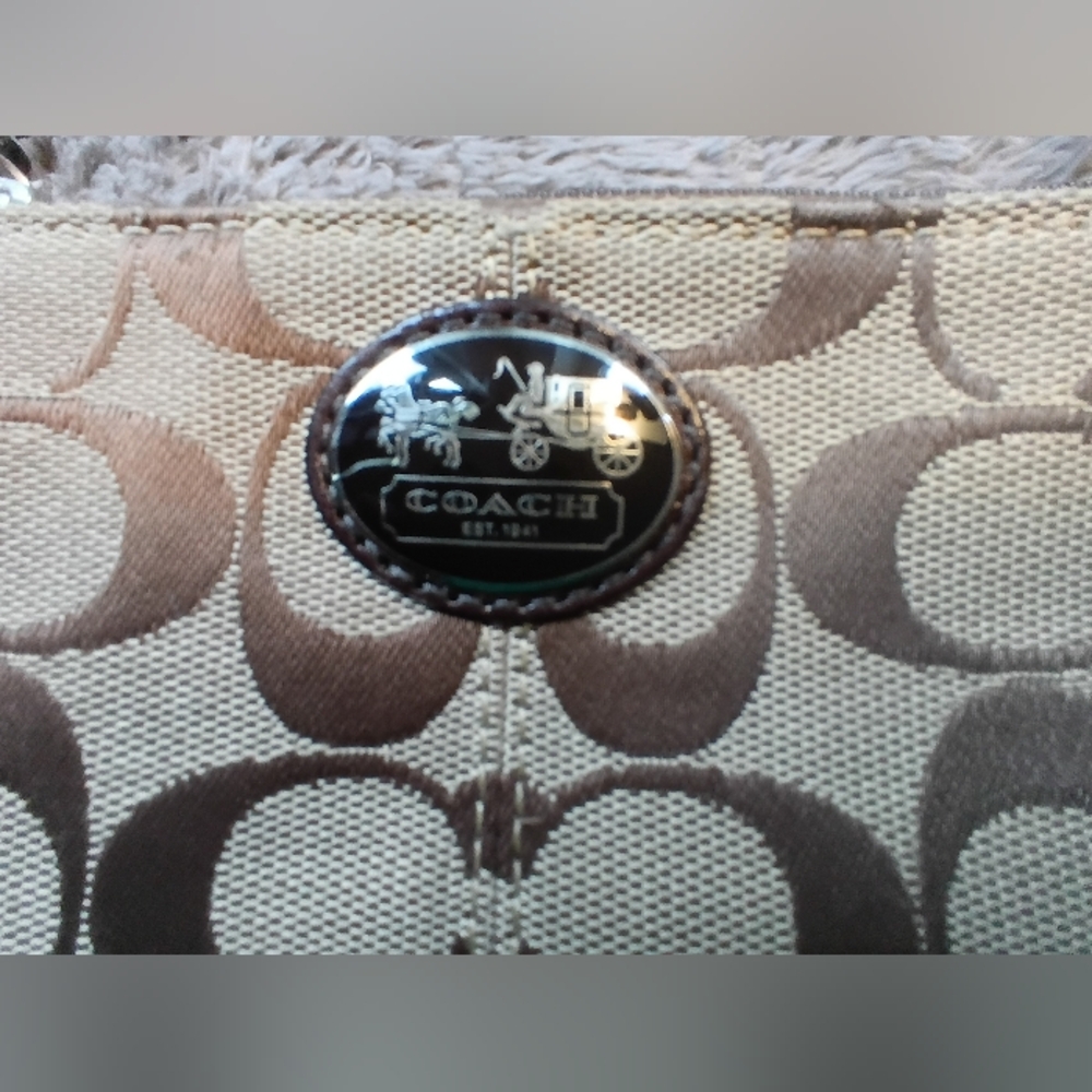 Coach Tan and Brown Signature Wristlet - Picture 8 of 11